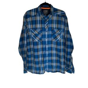 5.11 Tactical Long Sleeve Plaid Shirt Men's sz L Blue/Yellow Work Outdoor